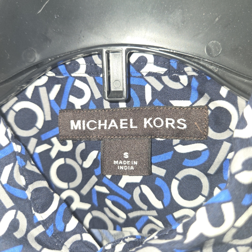 Michael Kors Men’s Button Down Shirt Small – Blue Logo Print Long Sleeved Shirt - Picture 5 of 7